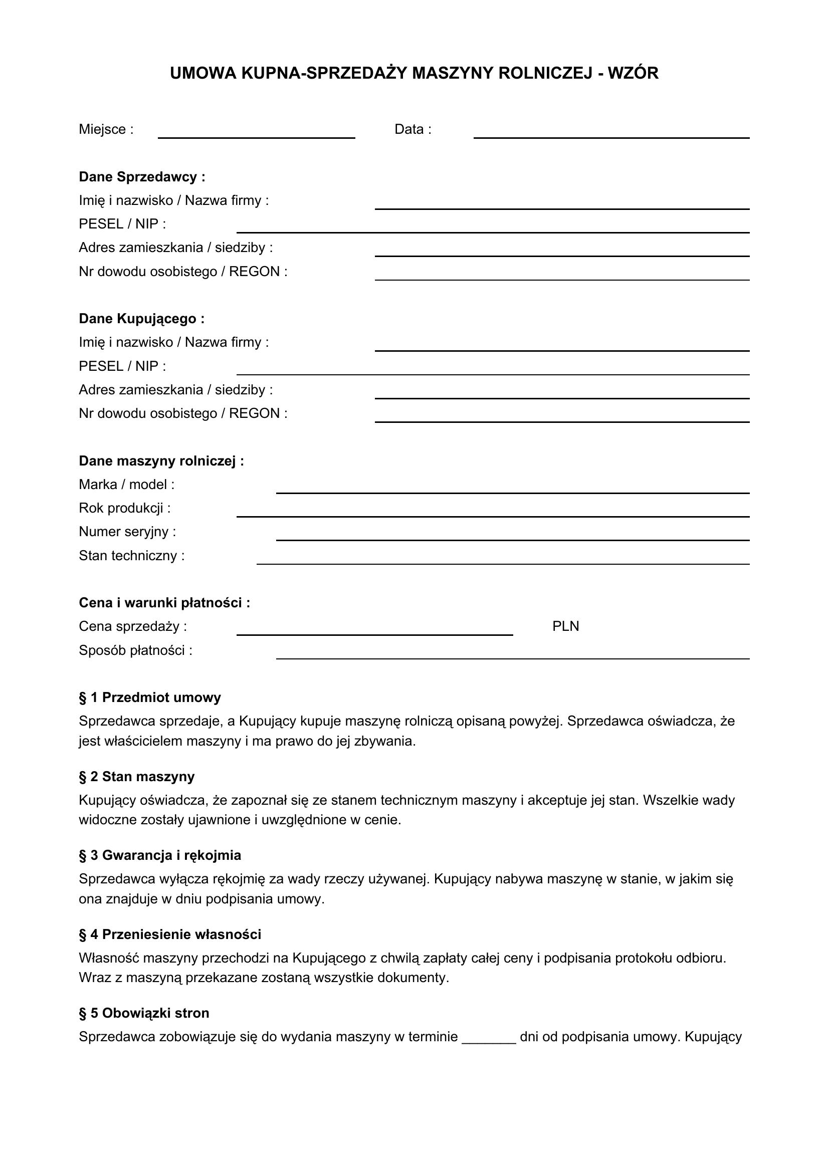 Umową Kupna-Sprzedaży Maszyny Rolniczej Wzór