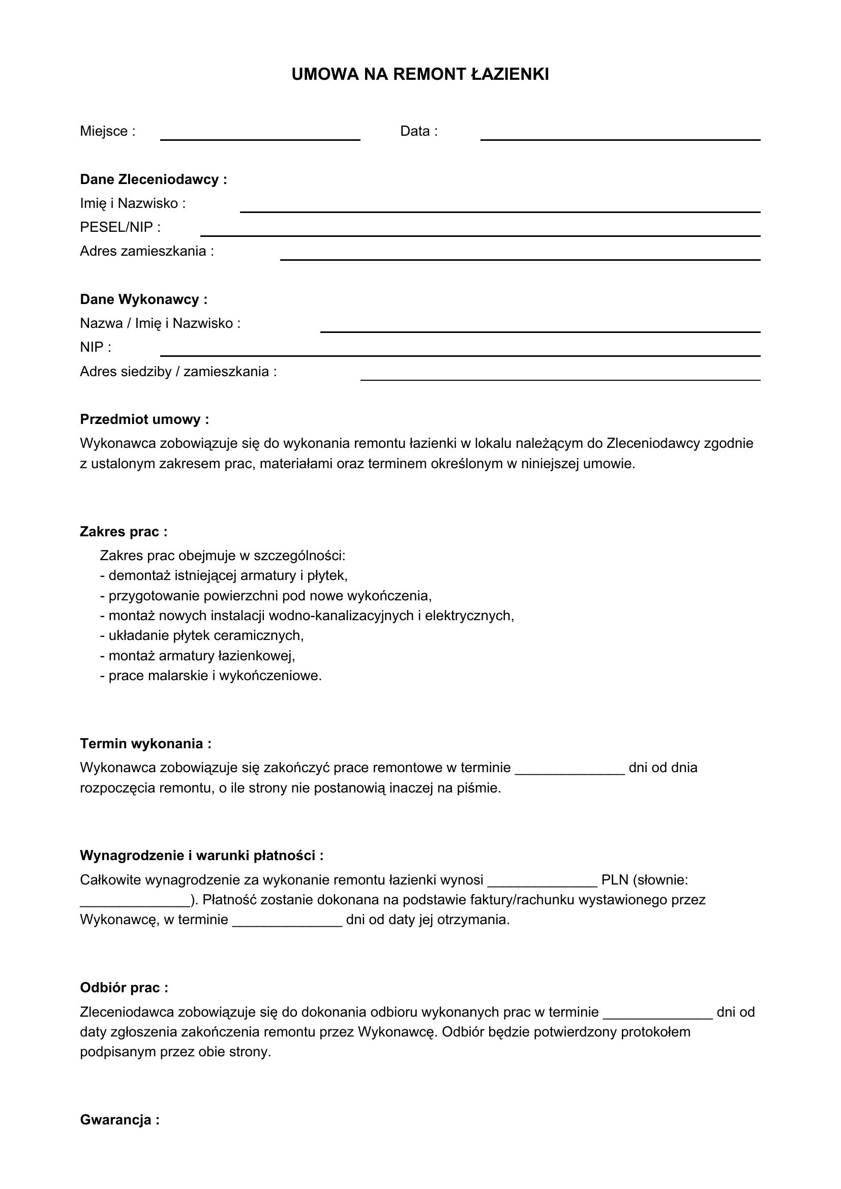 Umową Na Remont Łazienki