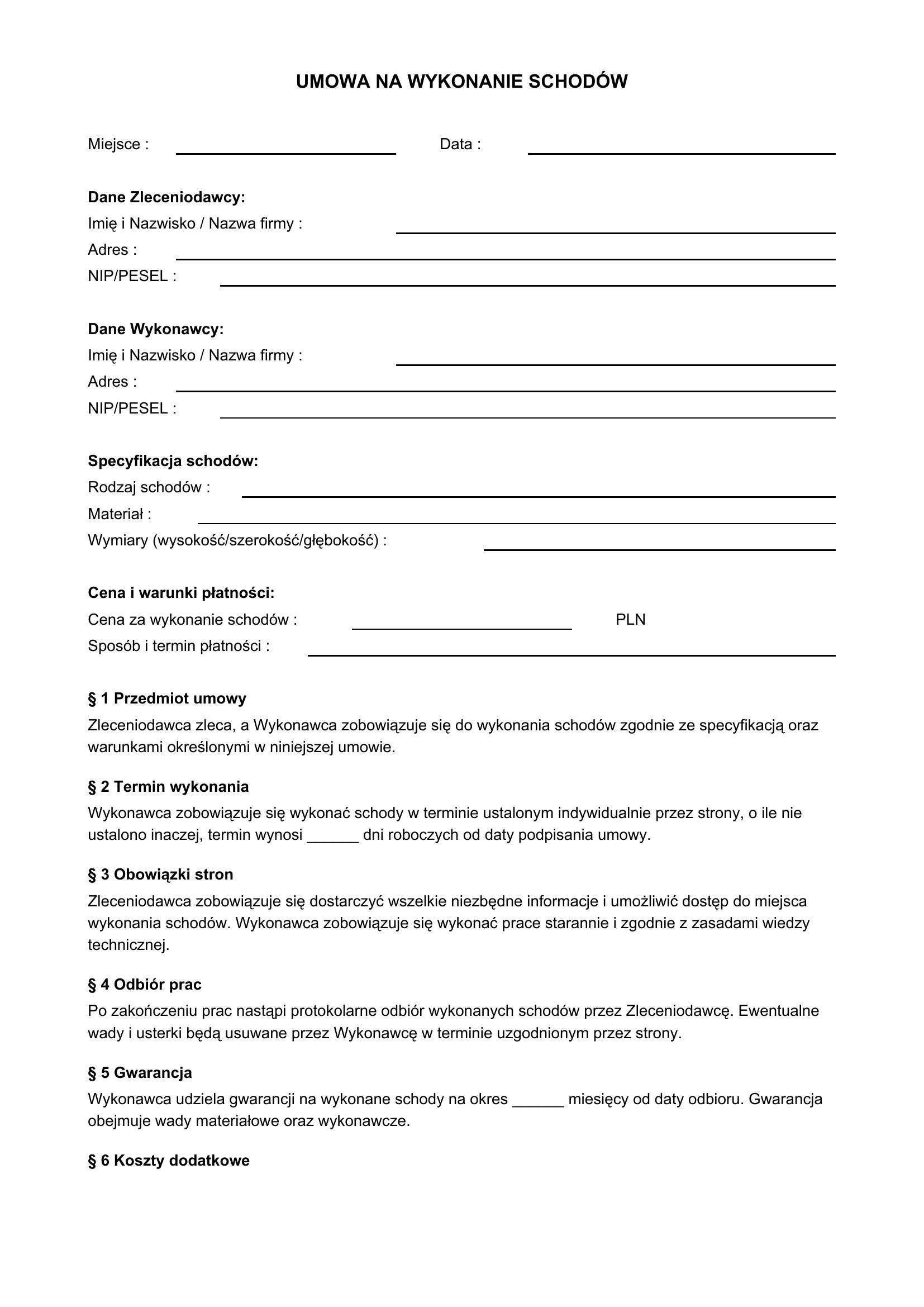 Umowa Na Wykonanie Schodów
