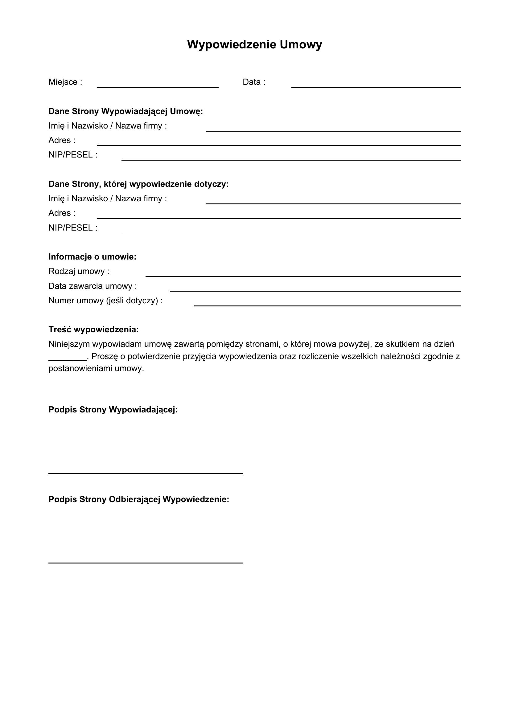 Wypowiedzenie Umowy Eden Wzór