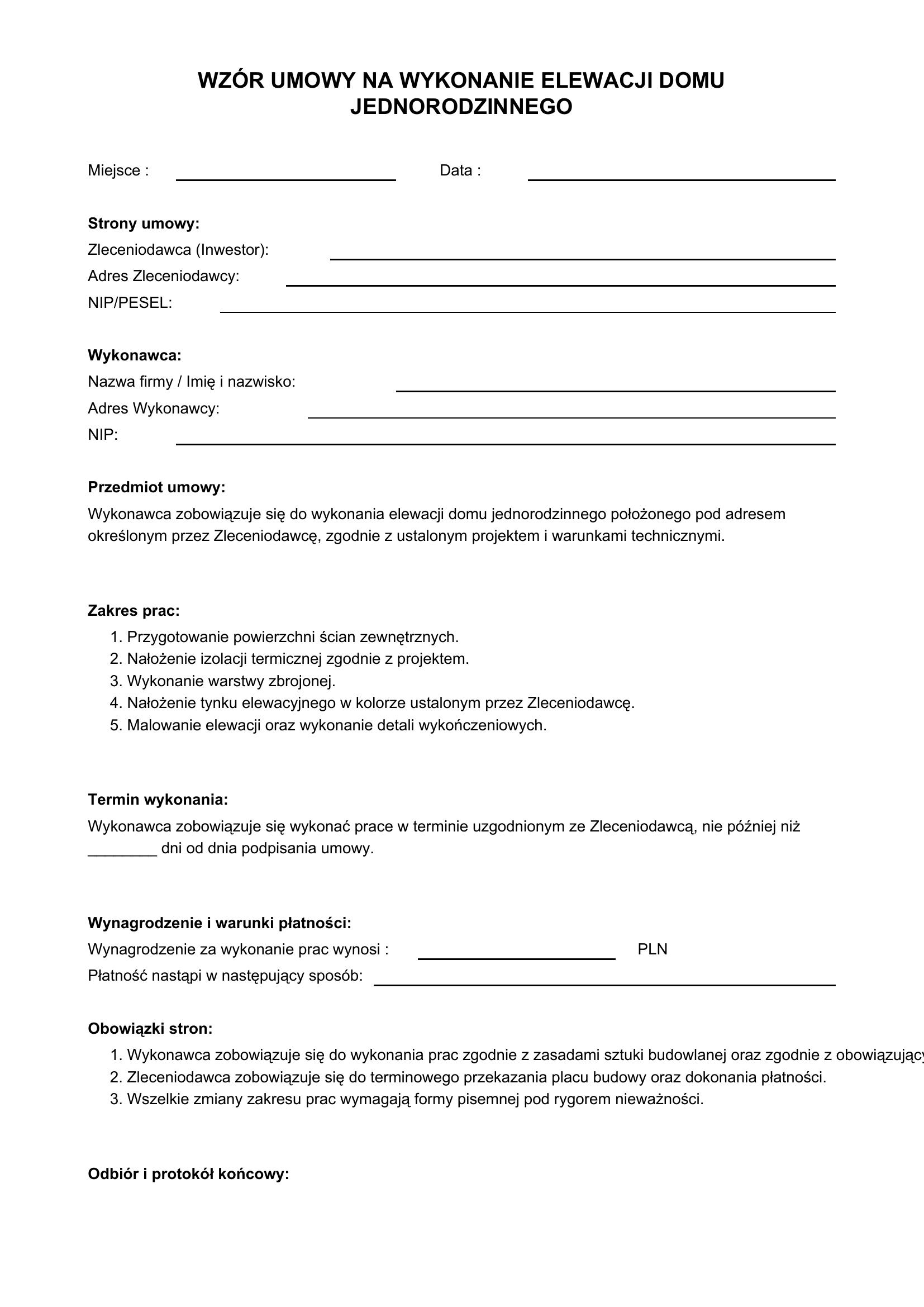 Wzór Umowy Na Wykonanie Elewacji Domu Jednorodzinnego